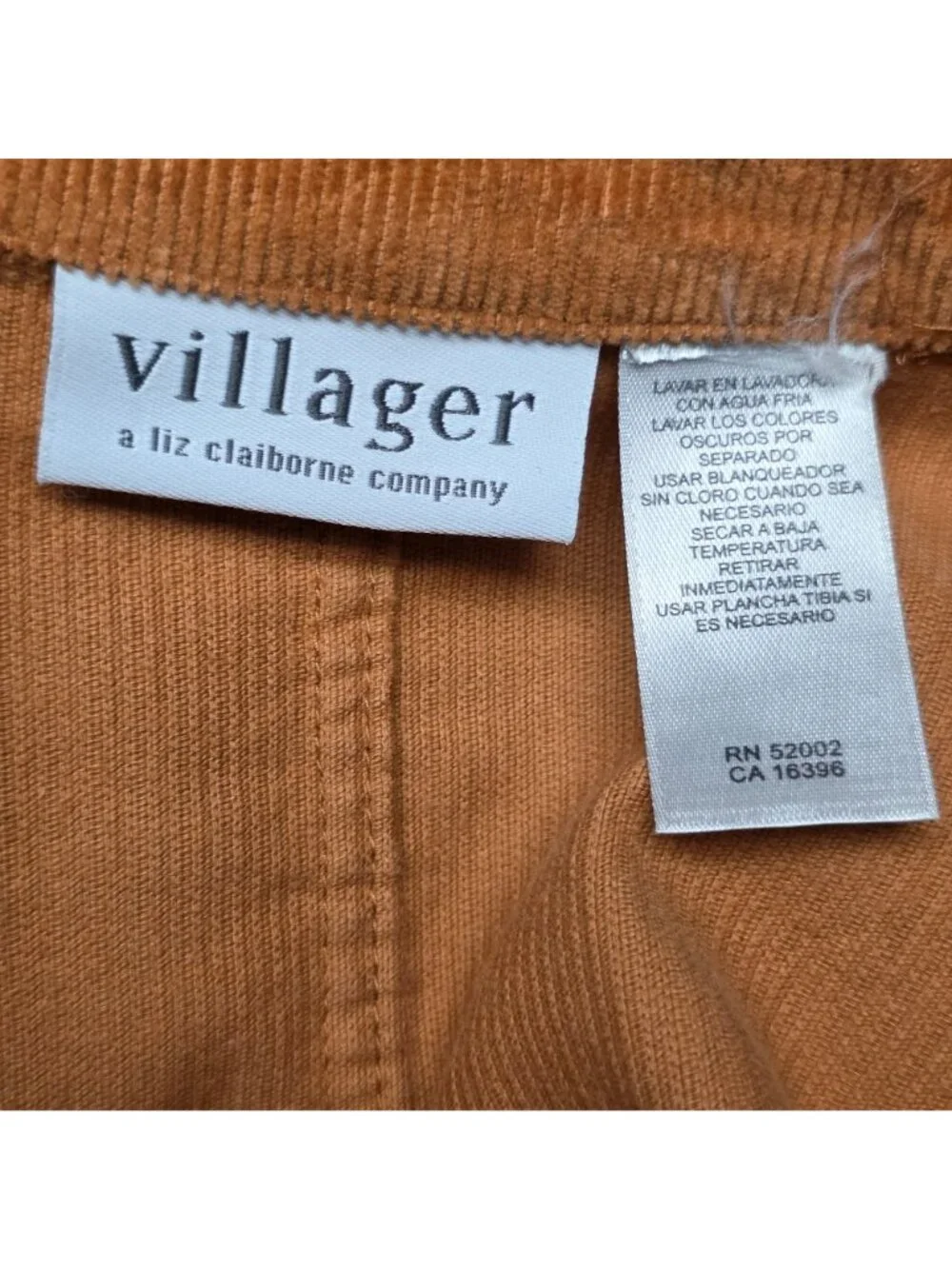 Villager Liz Claiborne Single Breasted Blazer 12-14 Brown Corduroy Retro Western